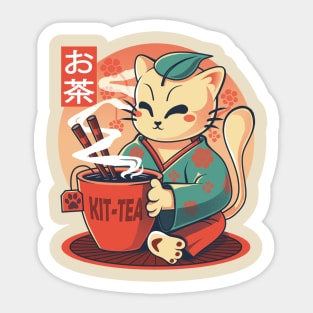 Kit-tea- Cute japanese cat drinking tea Sticker